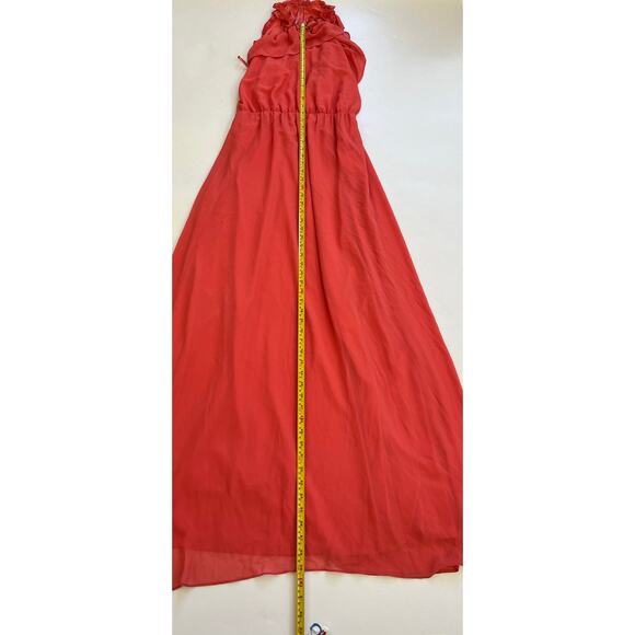 BCBG Pink Chiffon Halter Maxi Dress Womens Medium Event Wedding Coquette Ruffled - Picture 4 of 16